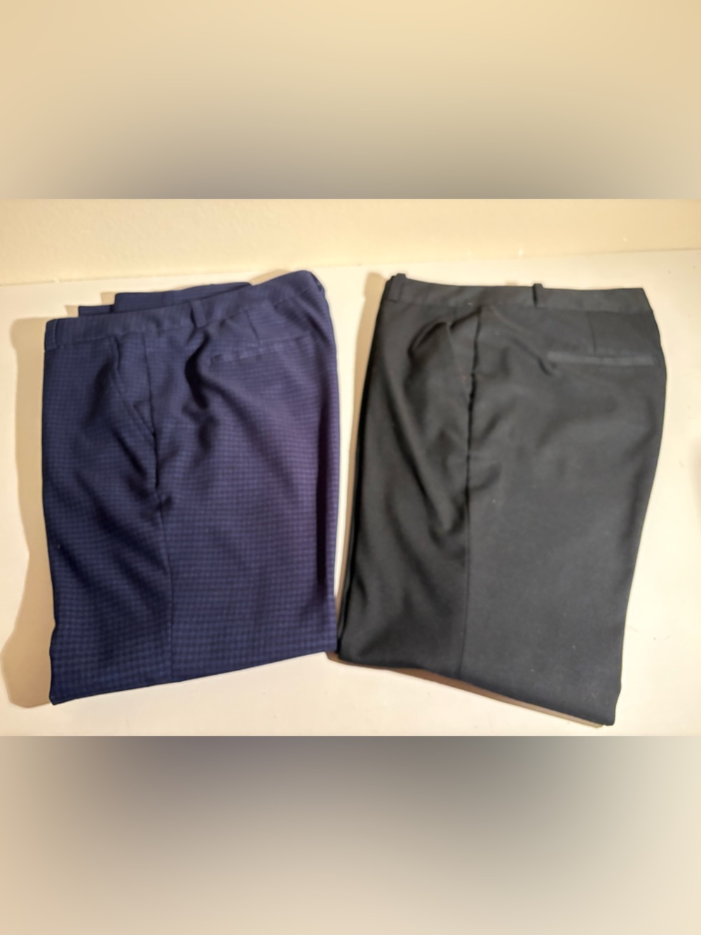 2 pair Ryan fit Banana Republic pants: Navy and Black Checked & solid black